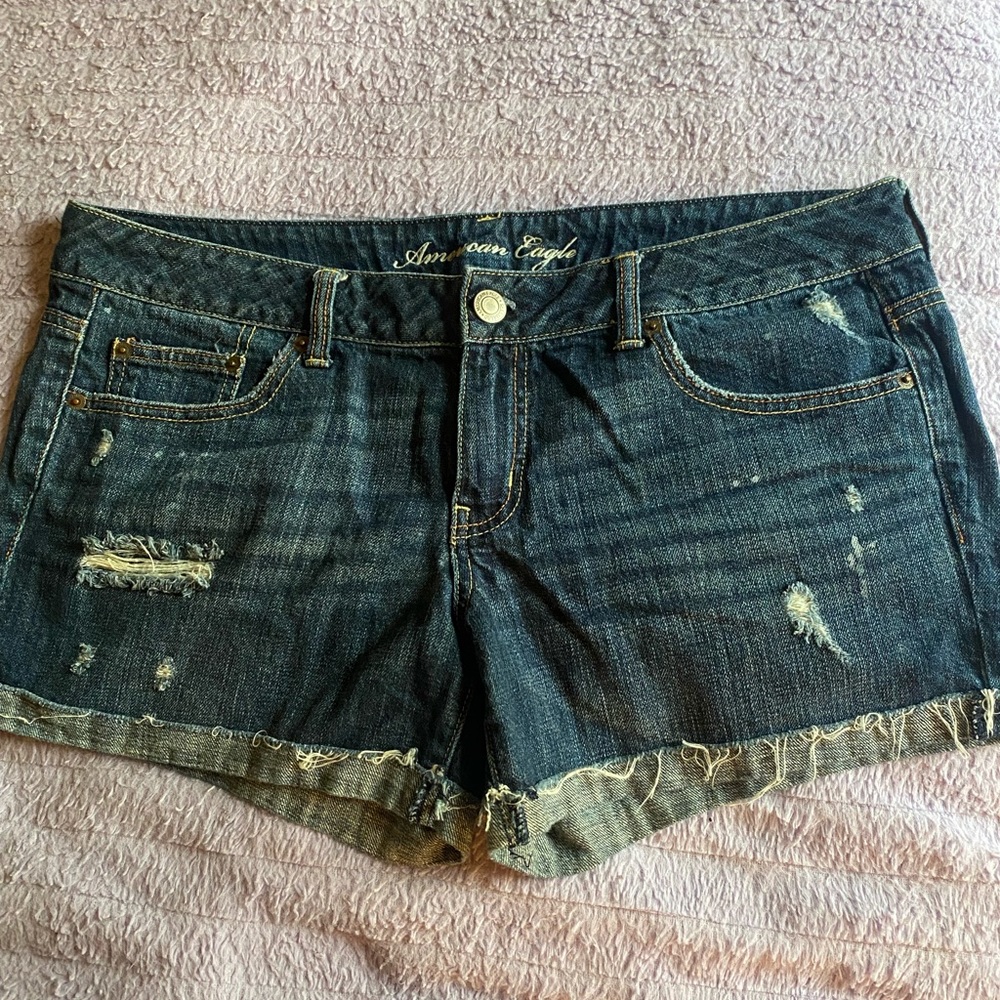 Distressed jean shorts